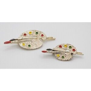 Vintage Gerry's Painter Palette Brooches Art Retro Teacher - set of 2